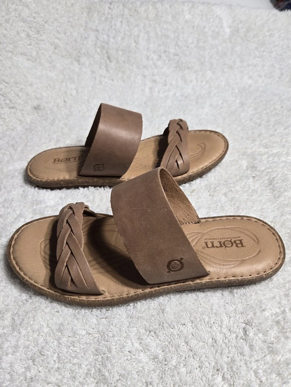 BORN Women Cherita Braided Strap Leather Slide Flat Sandal US 8 Like New